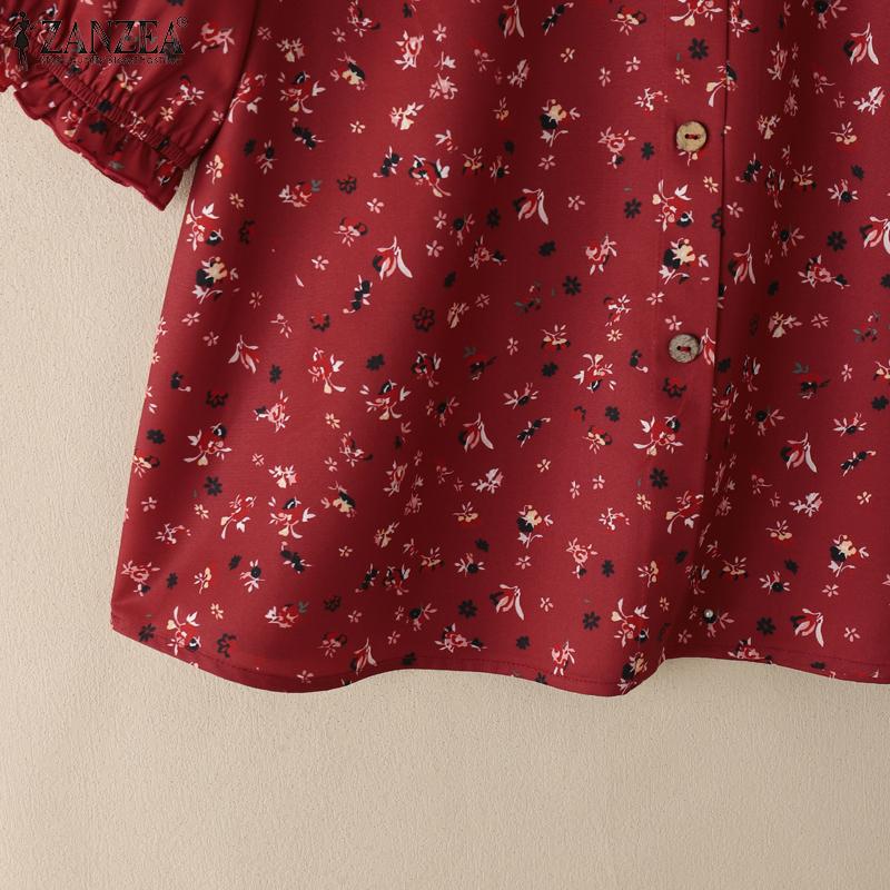 ZANZEA Women Casual Round Neck Short Sleeve Summer Floral Print Blouse