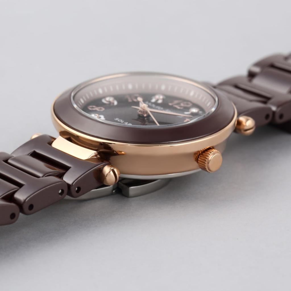 Mauro Geraldi Solar MJ068 Pink Brown Pink Women's Watch, Ceramic, (Brown & Gold, & Gold)