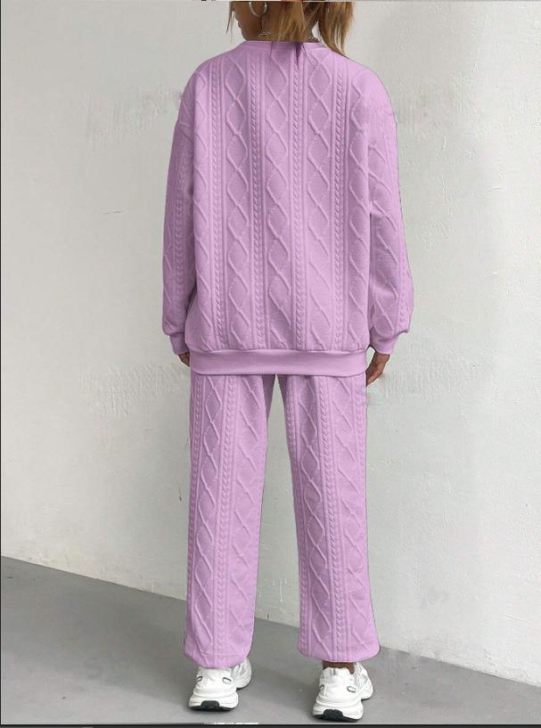 Damen Herbst/Winter 2025 Europäische & Amerikanische Mode Gerippte Jacquard-Langhosen Lässiges Zweiteiler-Set