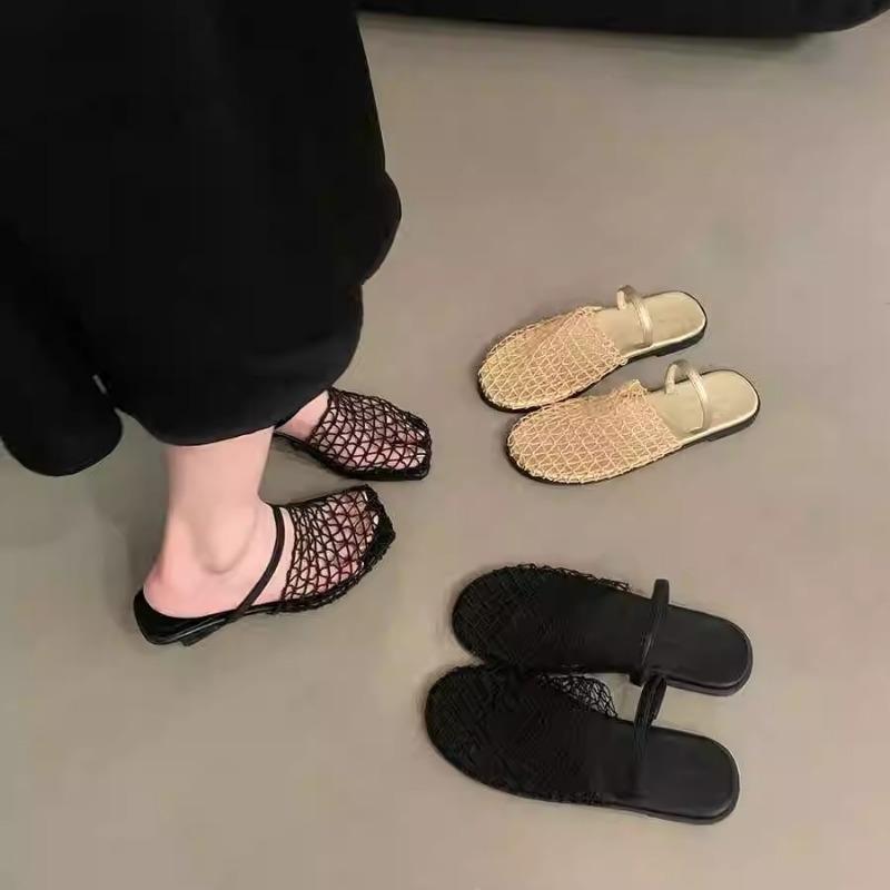 Mesh Flats Women Sandals Loafers Shoes Summer 2024 New Beach Walking Shoes Designer Casual Dress Comfort Retro Zapatillas Female