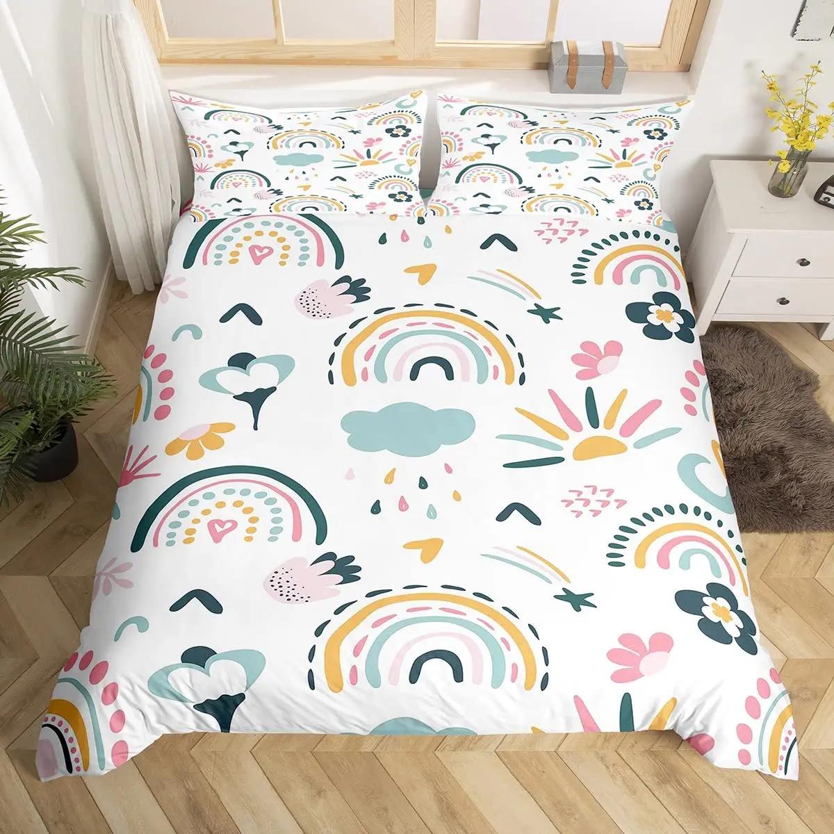 

Comforter Cartoon Rainbow Bedding Set 3D Printed Soft Single Twin Double Queen King Size For Birthday Gift For Girls Women Comforter (quilt)-EU Single(135*200cm)3pcs