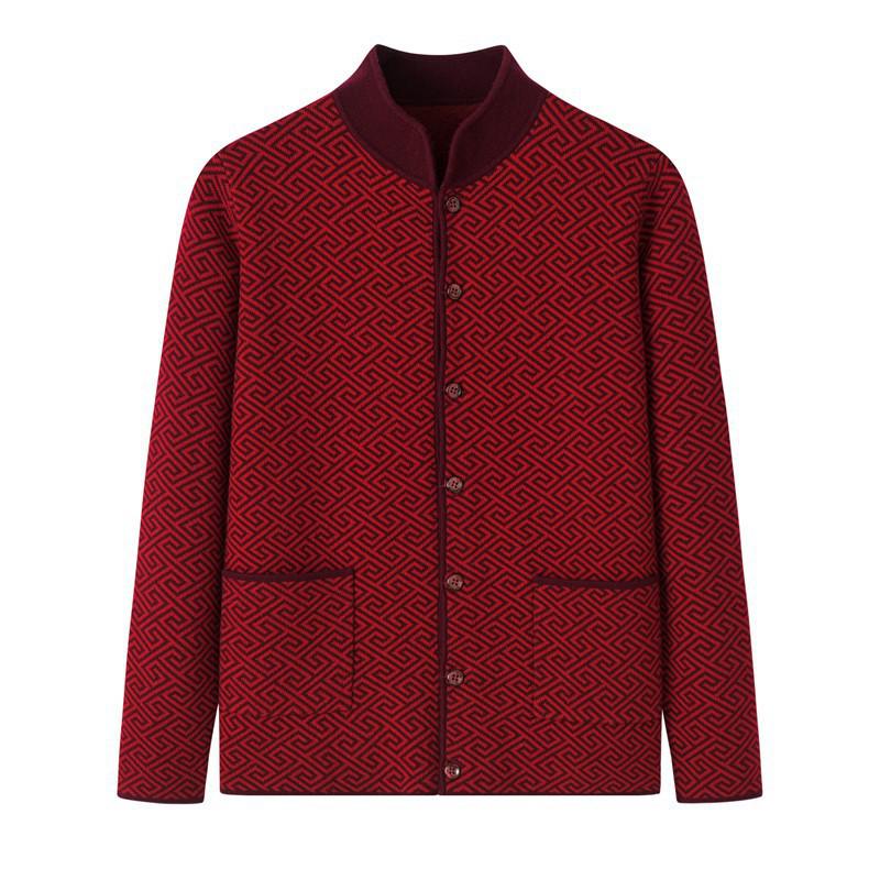 Women's Thick Pure Wool Cardigan: Large Size Stand Collar Sweater for Middle-aged and Elderly