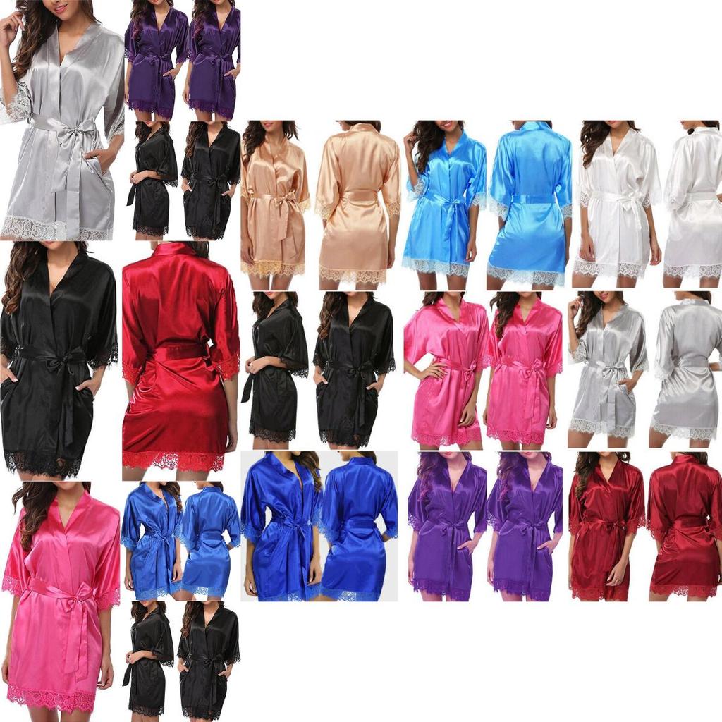 Womens Plain Silk Satin Robes Bridal Wedding Bridesmaid Bride Gown Bath Robe