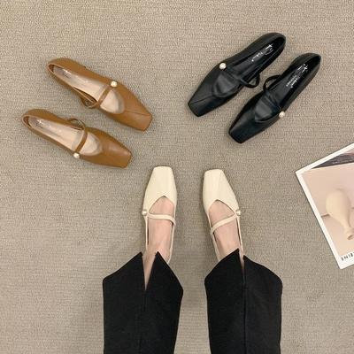 Damen flache Schuhe 2026 Herbst Neu Flacher Boden Quadratische Spitze Perle Bequem Bankett Design Mary Jane Damenschuhe Zapatos Mujer