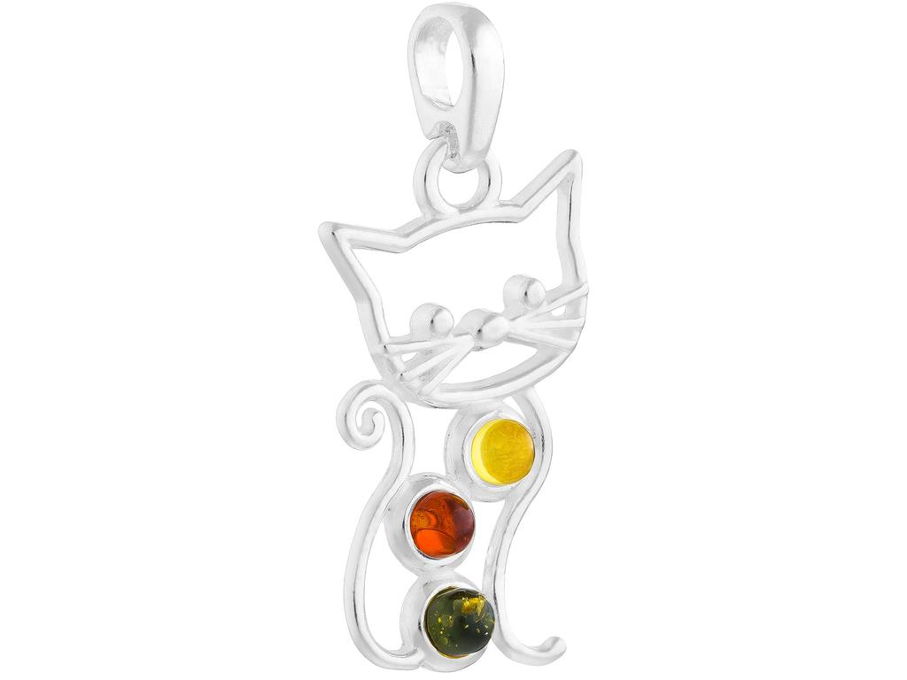 Silver Elephant Pendant with Amber Elephant with Raised Trunk for Good Luck
