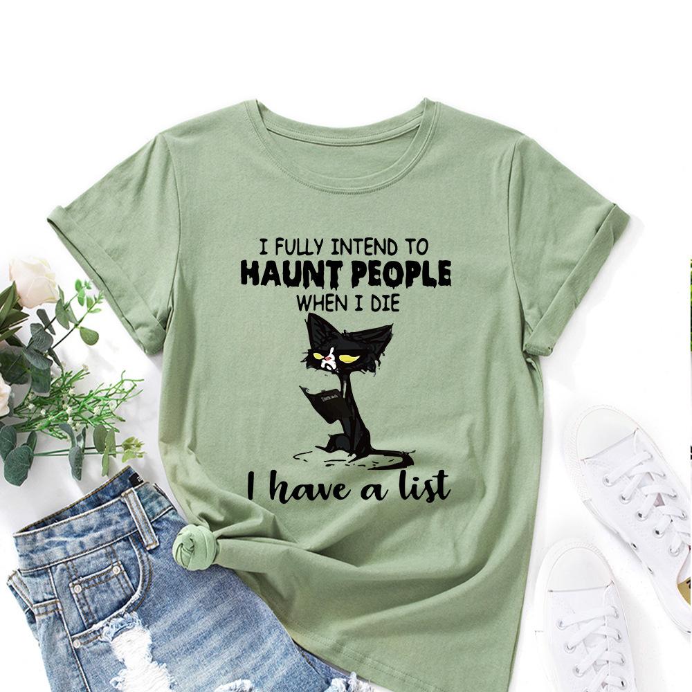 Learning Cats Cotton T-Shirt Short Sleeve Round Neck Women 2d Print Tops