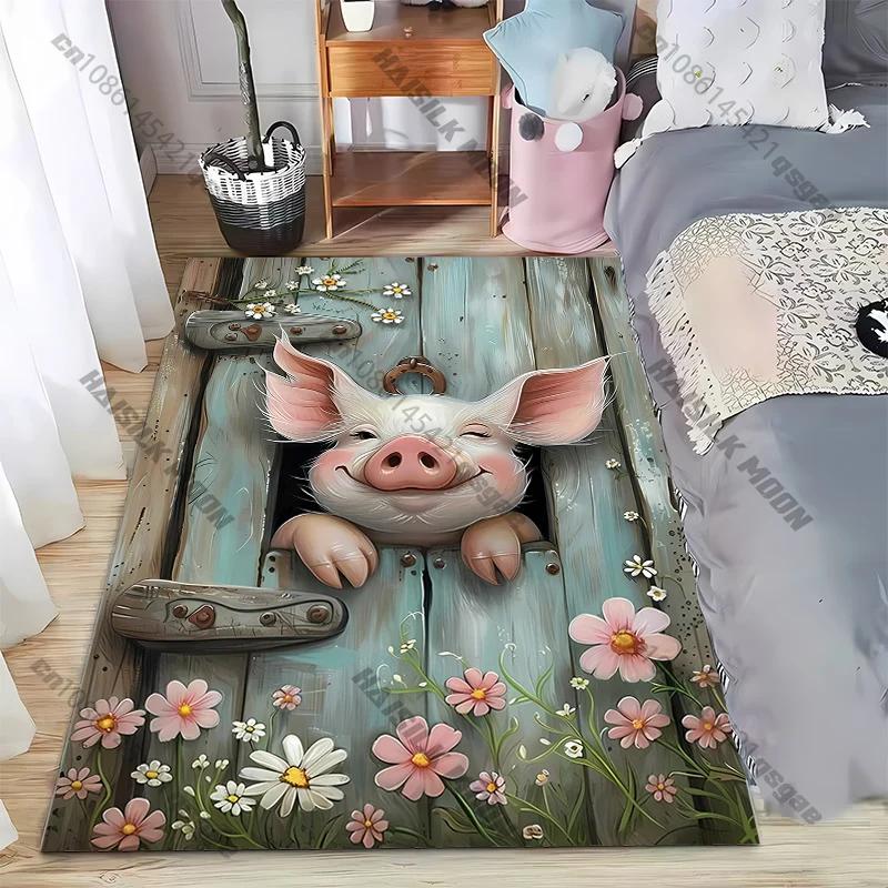 Tappeti con Motivo Maialino Carino per Soggiorno Camera da Letto Tappeto Comodino Tappetino Bagno Stanza dei Bambini Tappetino Antiscivolo Decorazione Stanza