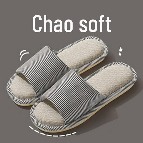 Gestreifte Leinen Sommer Hausschuhe für Damen und Herren - Rutschfest, Weiche Sohle, Atmungsaktiv, Geräuscharmes Design.