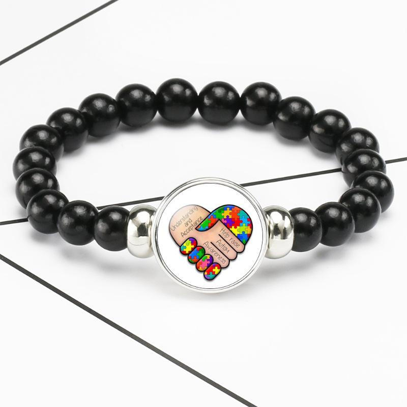 

Love Autistic Children Glass Bracelet Cartoon Black Elastic Accessory Beads Style E
