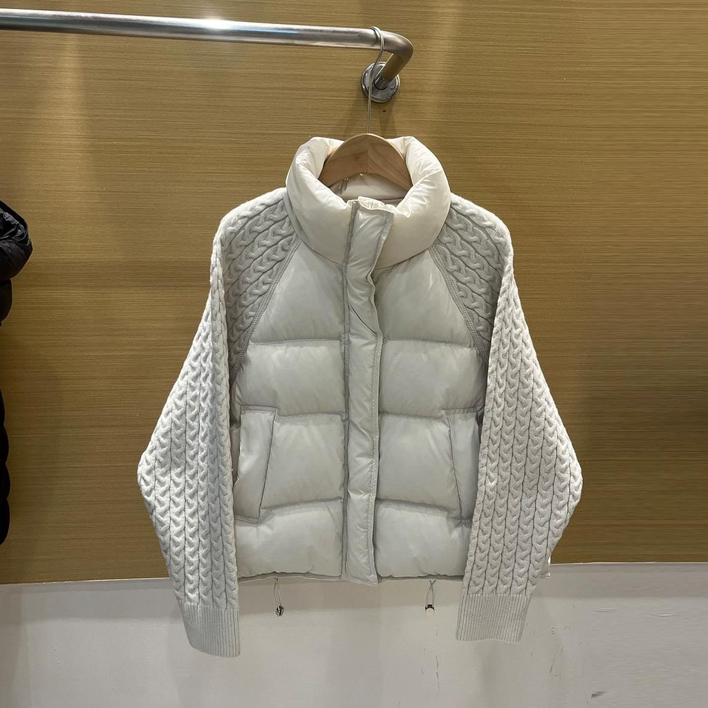 Lagabogy 2026 Neue Winter Rollkragen Weiß Entendaunenjacke Damen Patchwork Gestrickt Warm Kordelzug Kurz Weich Daunenmantel Damen