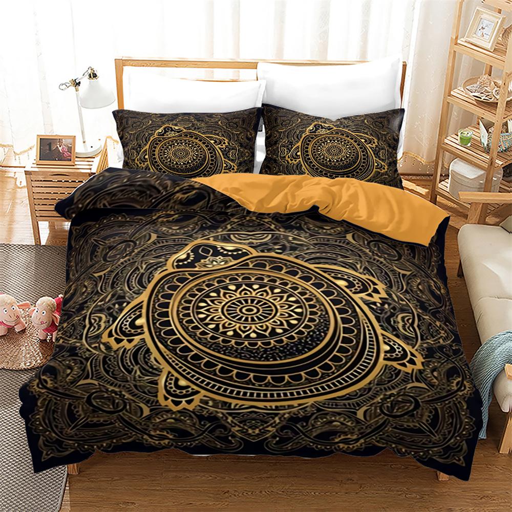 Sea Turtle Duvet Cover Set Black Gold Tortoise Reptile Bedding Set King Twin Size Polyester Comforter Cover for Kids Boys Girls