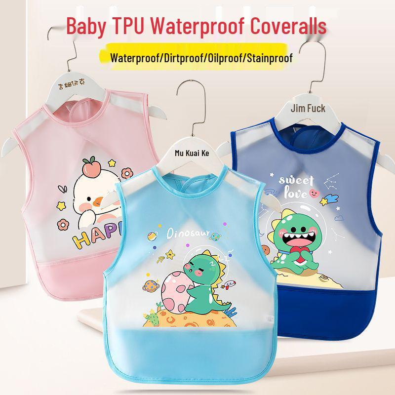 Waterproof Unisex Baby Bib: Anti-Stain Sleeveless Smock for Kids, Reversible Protective Wear.