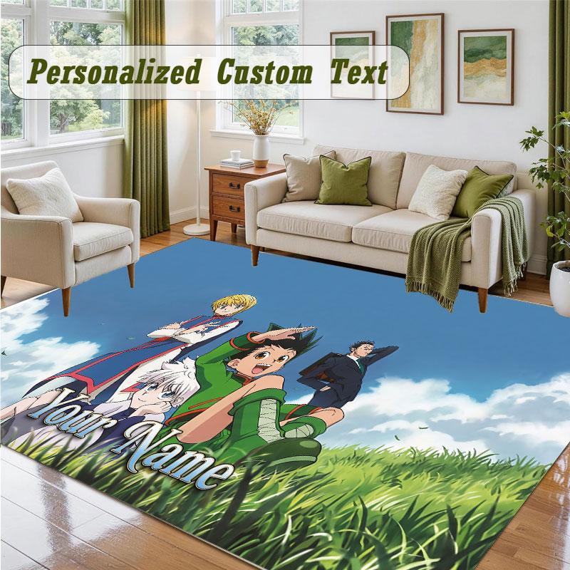 Crystal Velvet Square Rug Custom NameHunter × Hunter Pattern Non Slip Home Floor Decor Rug