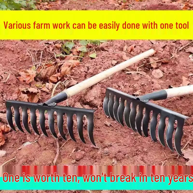 Manganese Steel Hand-Forged Spiral Rake: Multifunctional Garden Tool