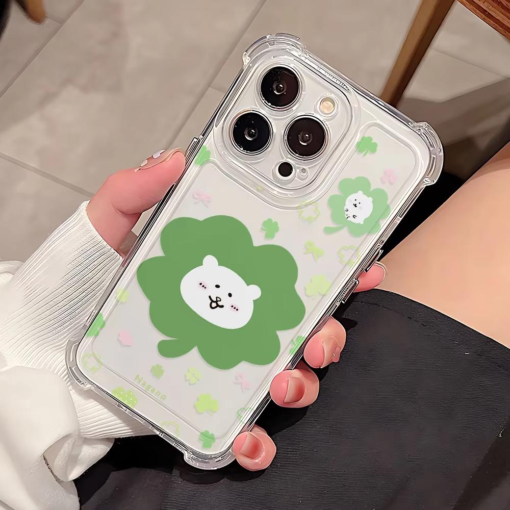 Ins Korean Green Clover Dog Phone Case For iPhone 17 Air 16 e 15 14 13 12 11 Pro Max Plus Mini SE 2020 2022 Soft Anti-fall Cover
