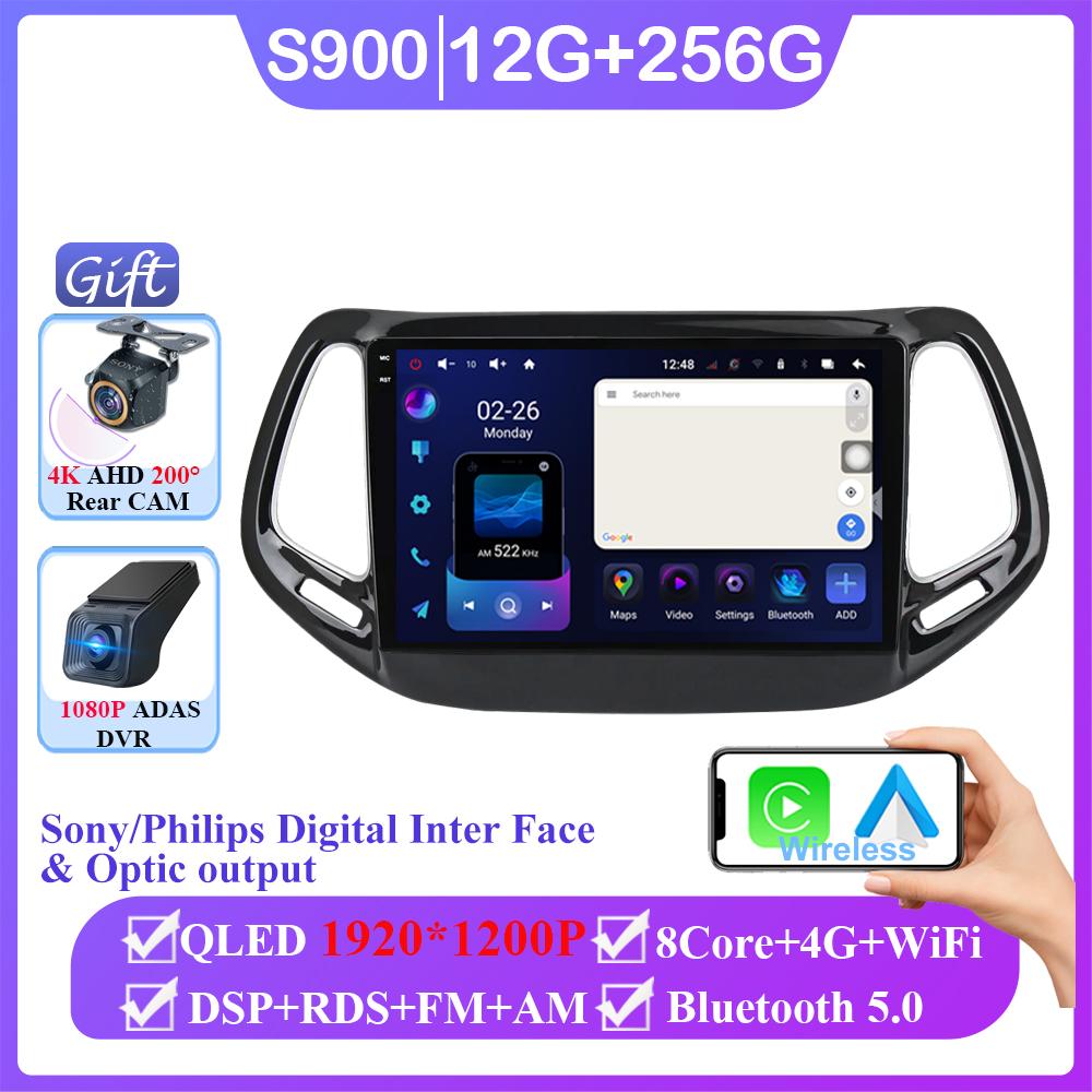 Android 14 Car Radio Carplay For Jeep Compass 2017 2018 2019 Auto Multimedia Video Player GPS Navigation Stereo Head Unit 2DIN