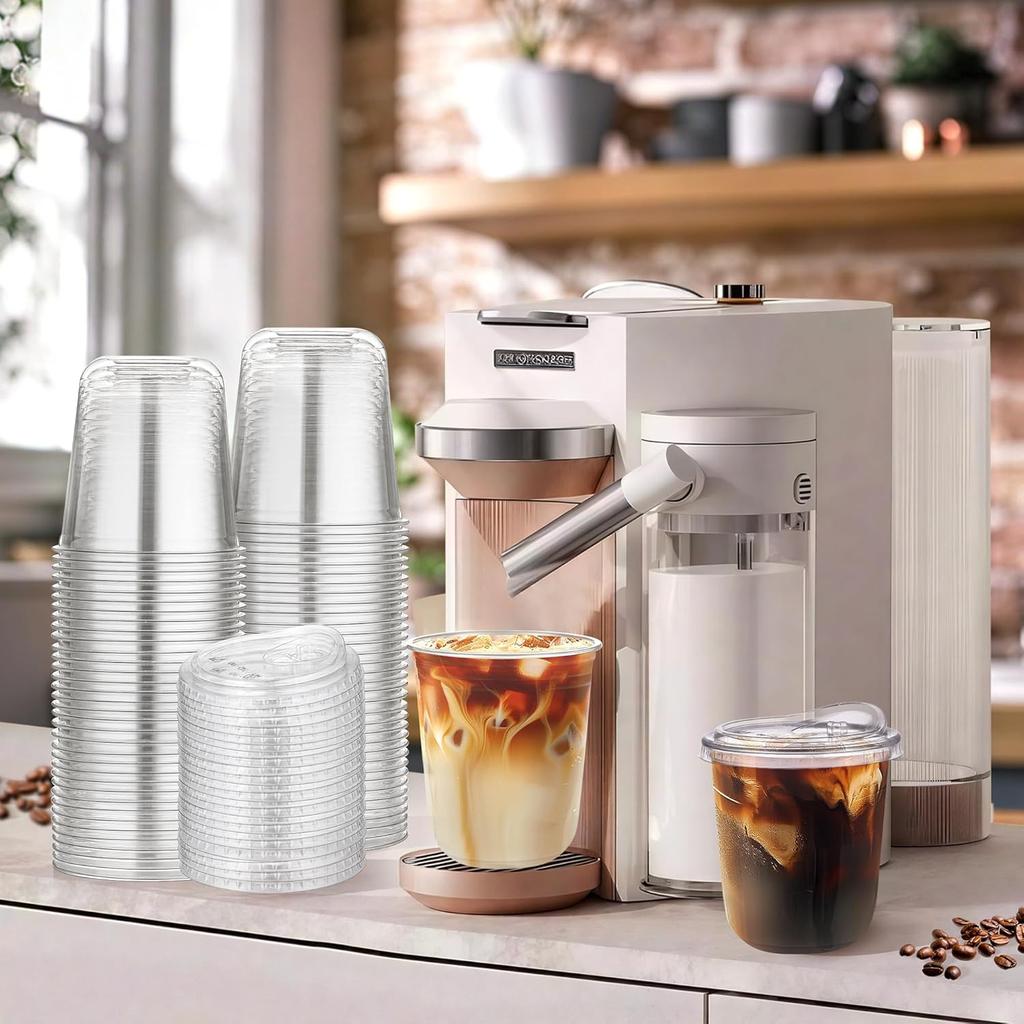 KesaPlan 50 Pack 12oz Clear Plastic Cups with Sip Lids, Disposable Iced Coffee Cup with Strawless Lid for Party Wedding Catering Events, To Go Cups