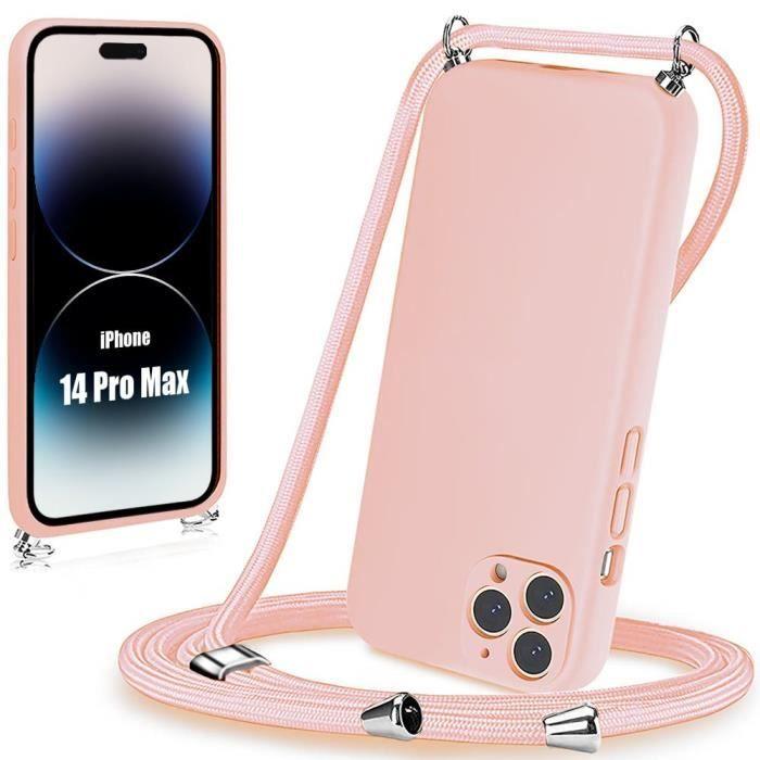 Coque - Silicone - iPhone 14 Pro Max - Souple - Cordon Réglable - Rose