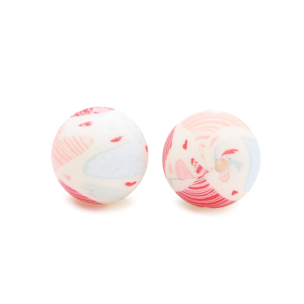 10Pcs 15mm Baby Infant Nipple Appeal Other Chain Clips Dummy Holder Nipple Accessories Pink Love Print Food Grade Silicone Beads
