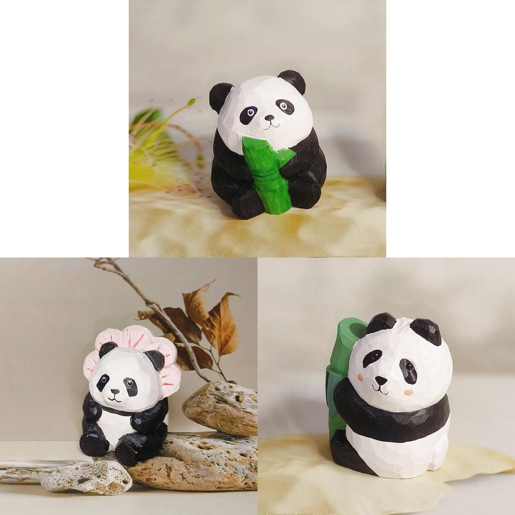 Wooden Panda Decor With Keychain Pendant For Home Gift And Collection