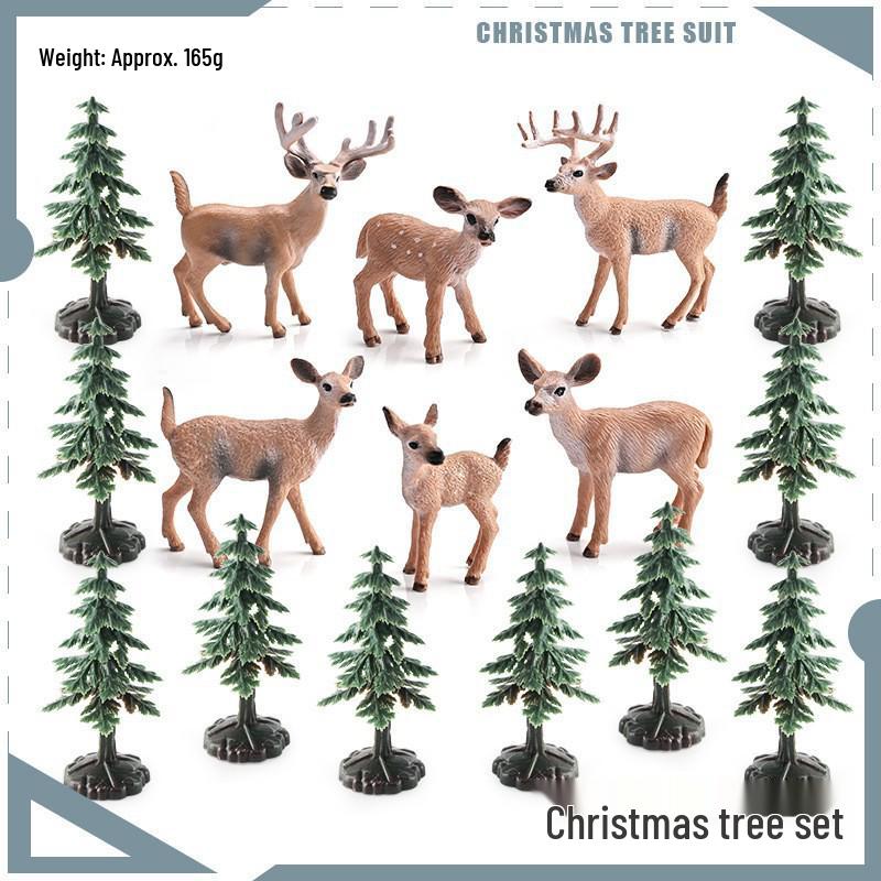 Simulated Christmas Reindeer and White-Tailed Deer Ornament Set