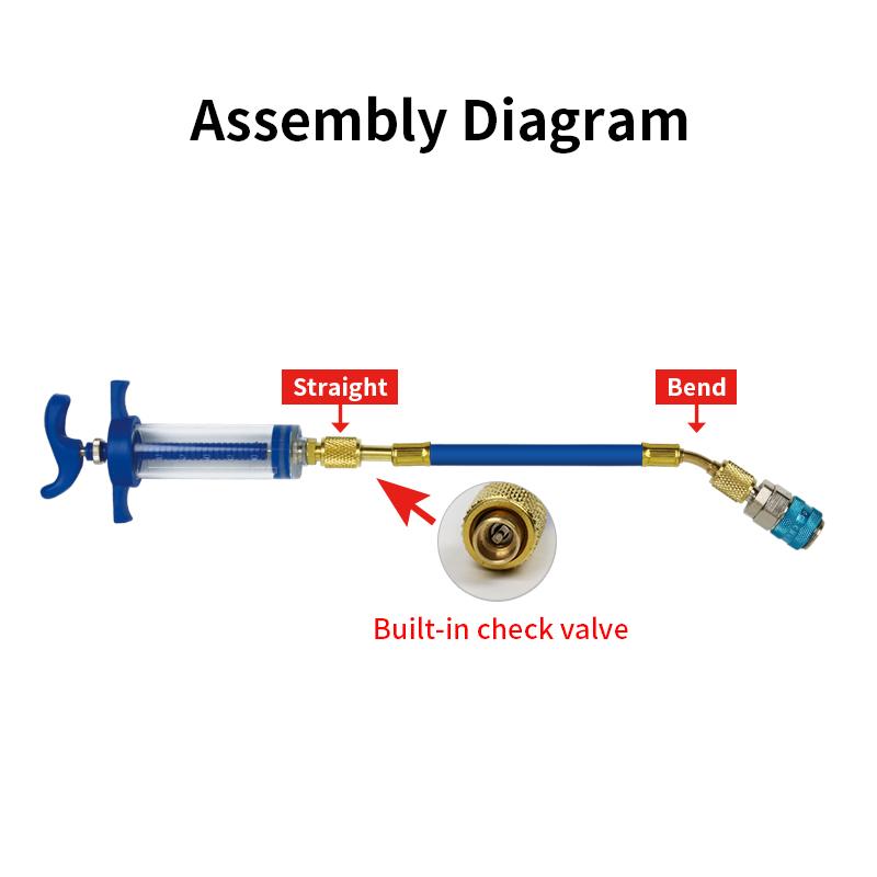 Auto A/C Oil/Dye Injector 50ml with r134a Low Side Quick Coupler Adapter 1/4 Air Conditioning Manual Oiler Injection Repair Tool
