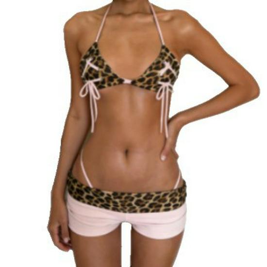 Süßes & Würziges Bikini-Set mit Leopardenmuster und Schnür-Hüftumspielender Hose