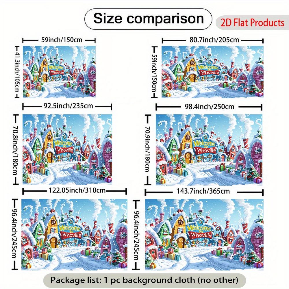A 2D flat Whoville winter village banner background - a snowy village scene, suitable for festive party decoration
