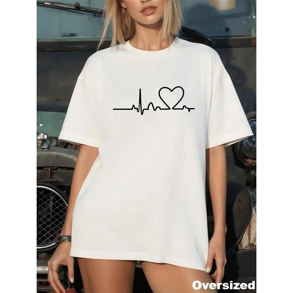 Simple Womens T-shirt Cotton Printed Casual O-Neck Short Sleeve Outdoor Sports Jogging Woman Clothing