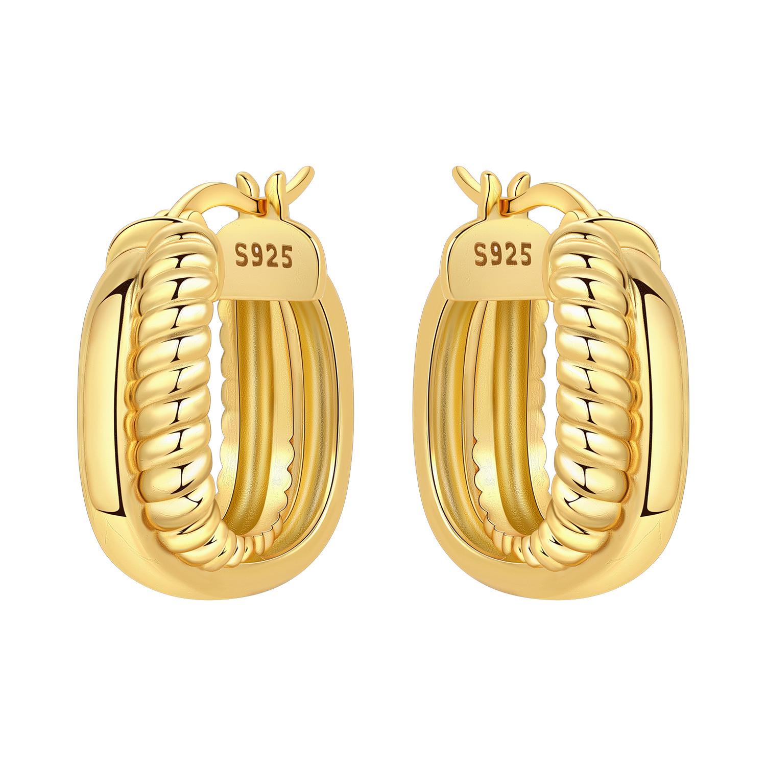 

S925 Sterling Silver Golden Embrace Square Earrings Hoop Earrings Women Jewelry Original Party Trendy Anniversary Gifts