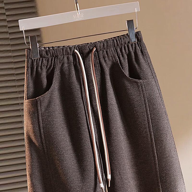 Women's Wool Blend Colorblock Drawstring Wide-Leg Casual Pants