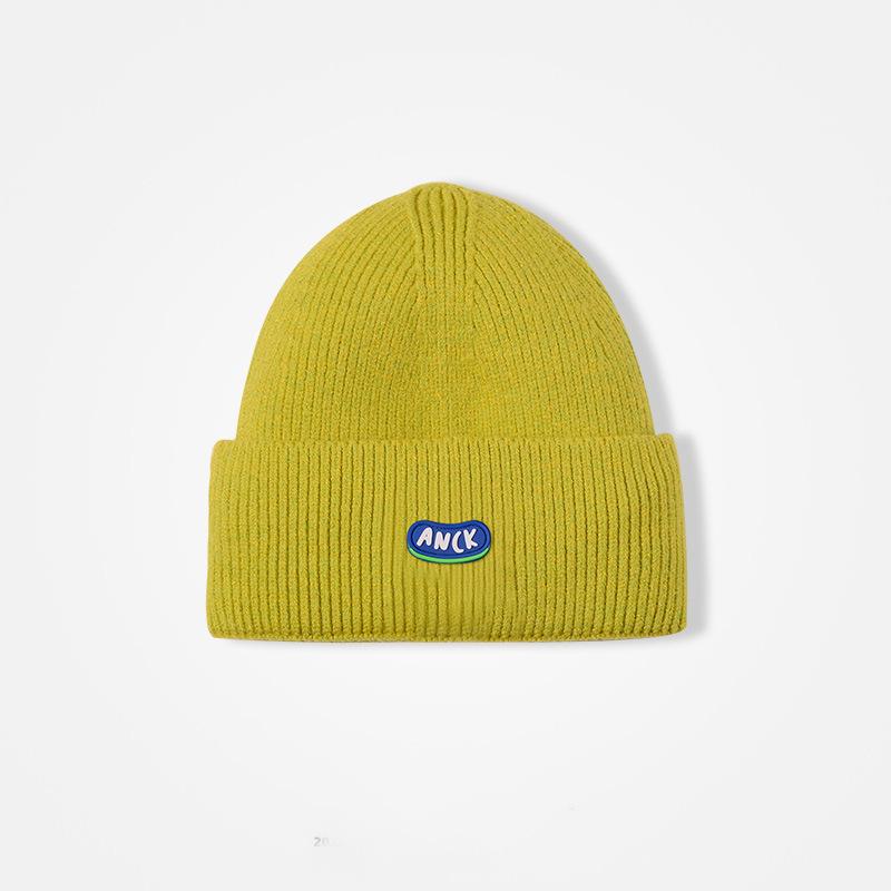 Beige knitted hat women's autumn and winter blue wool hat men's pullover versatile ear protector cold hat showing face small hat keeping warm