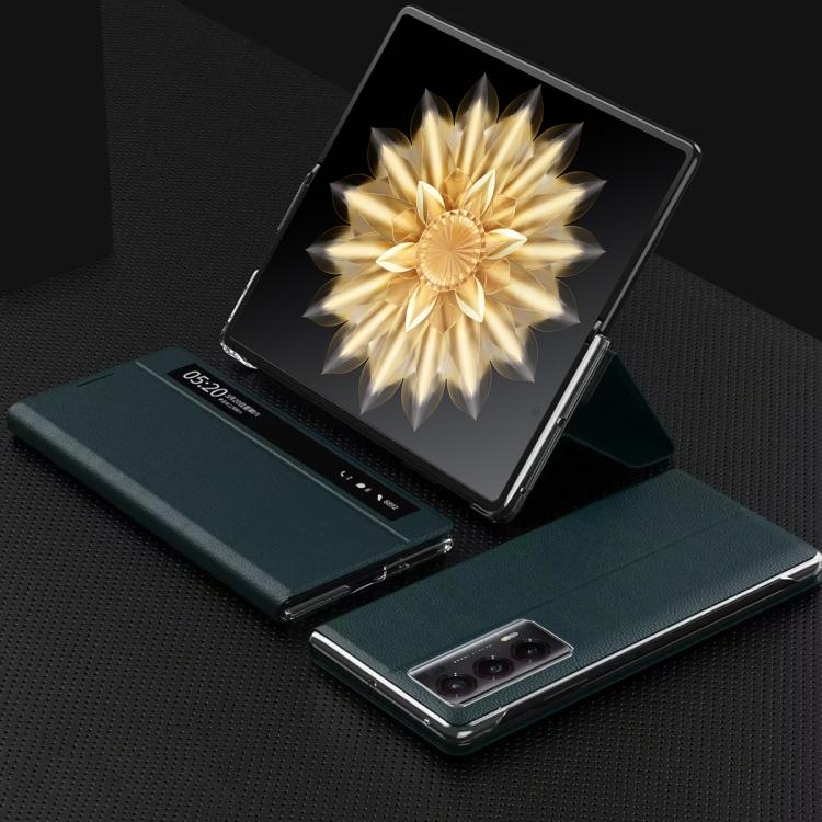 

For Honor Magic V2 Smart View Window Plain Leather Phone Case For Honor Magic V2 зелений