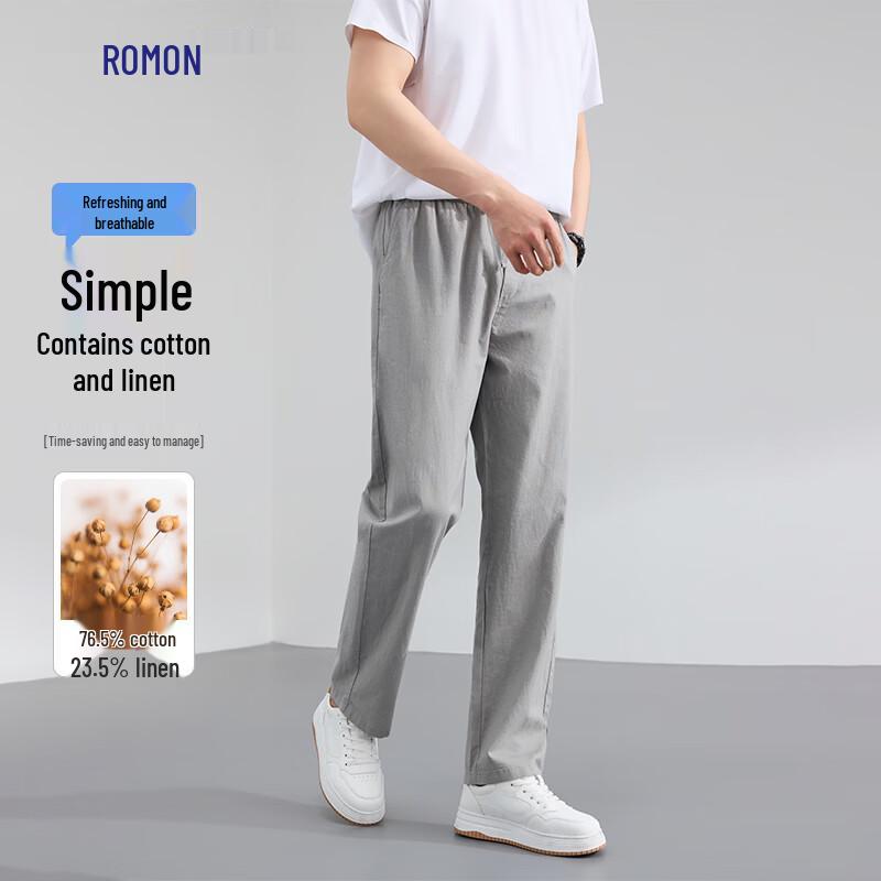 Romon Men s Natural Cotton Linen Blend Lightweight Casual Pants M