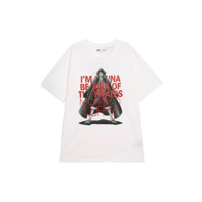Uniqlo × One Piece Collaboration SS23 Archive Luffy Slogan Printed Short Sleeve T-Shirt Unisex T-Shirts White 459209-00
