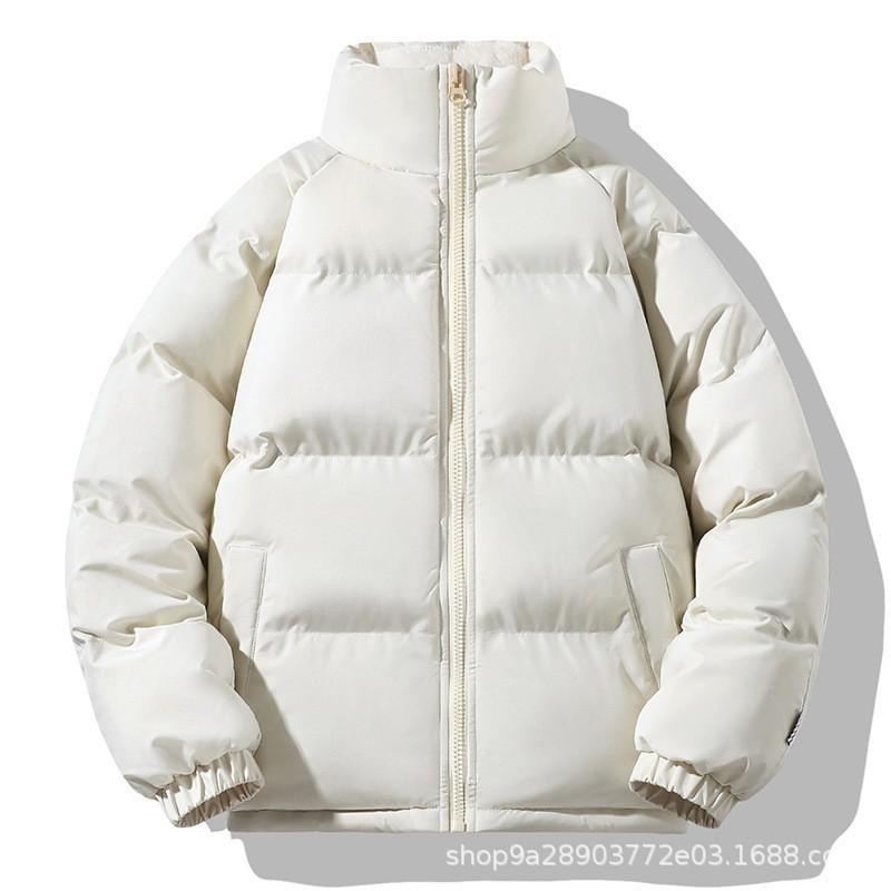 Mens Thick Warm Puffer Jacket Winter Casual Cotton Coat Stand Collar Zipper Front Loose Fit