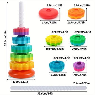 Drehbarer Regenbogen-Turm: Stapel- und Entstapel-Puzzle – Lernspielzeug für Kleinkinder und Kinder