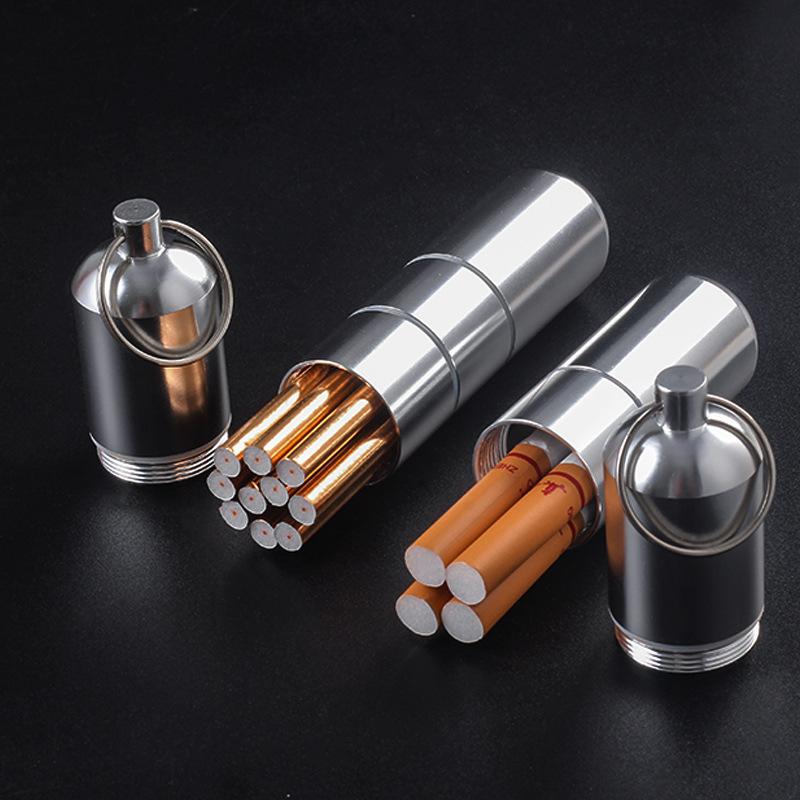 Capsule Shape Silver Aluminum Alloy Cigarette Box Waterproof Cigarette Case Pill Toothpick Capsule Holder with Keychain Mens Gif