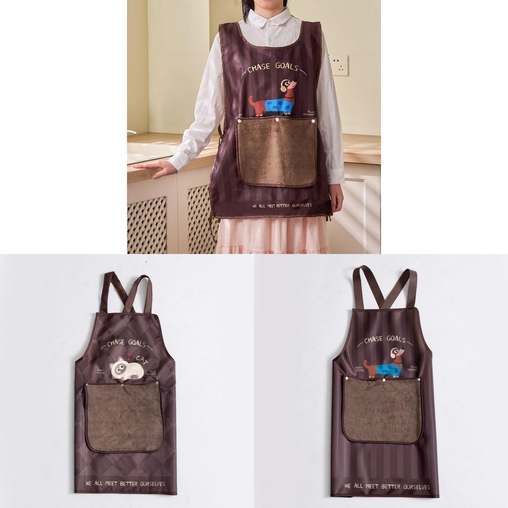 Cartoon Cat And Dog Print Waterproof Sleeveless Apron For Kitchen Cooking And Home Use