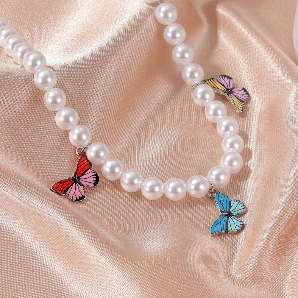 Women's Necklace Pearl Colorful Butterfly-shaped Clavicle Chain