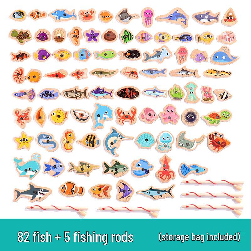 Wooden Magnetic Ocean Fishing Game Toy for Early Education and Parent-Child Fun