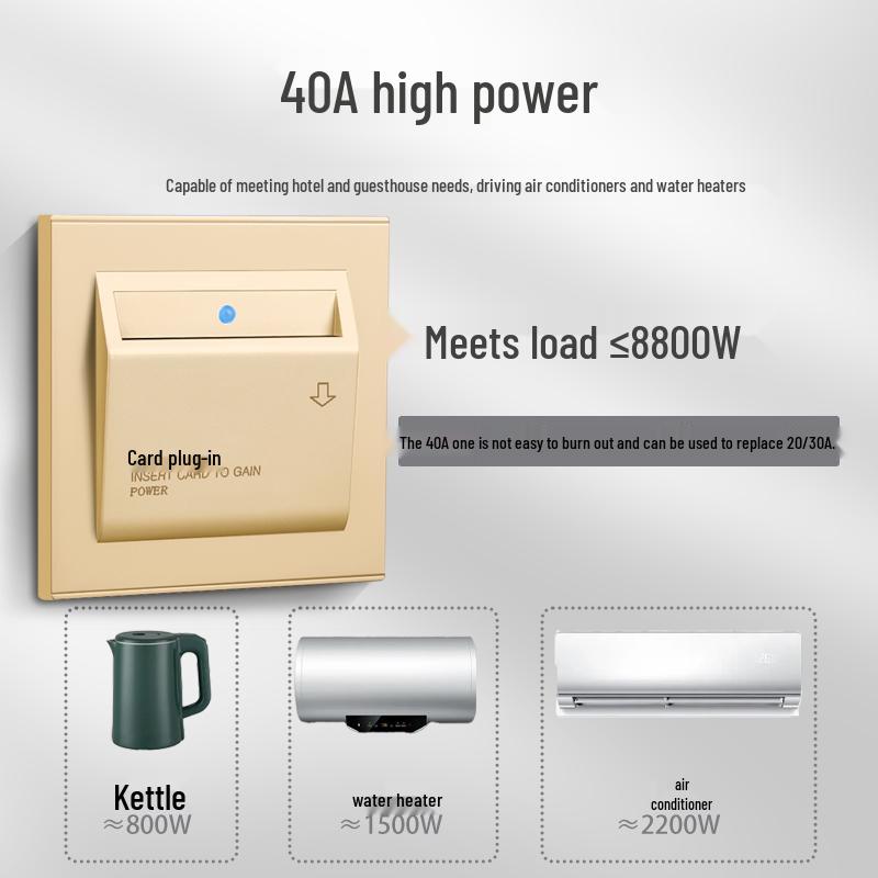 Universal 40A Card Power Switch for Hotels and Guesthouses