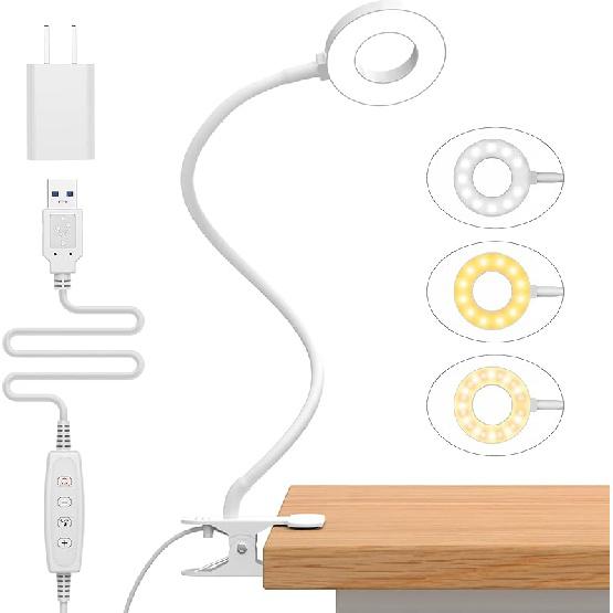 iZELL Desk Lamp, [3 Color Modes & 10 Brightness] LED Reading Light with Clamp, Flexible Gooseneck Book Light for Kids Reading Book In Bed At Night