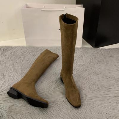Diseñador de Moda Vintage Mujer Botas Altas hasta la Rodilla Moda Zapatos Tacón Bajo Cuadrado Conciso Delgado Largas Botas De Mujer 2025