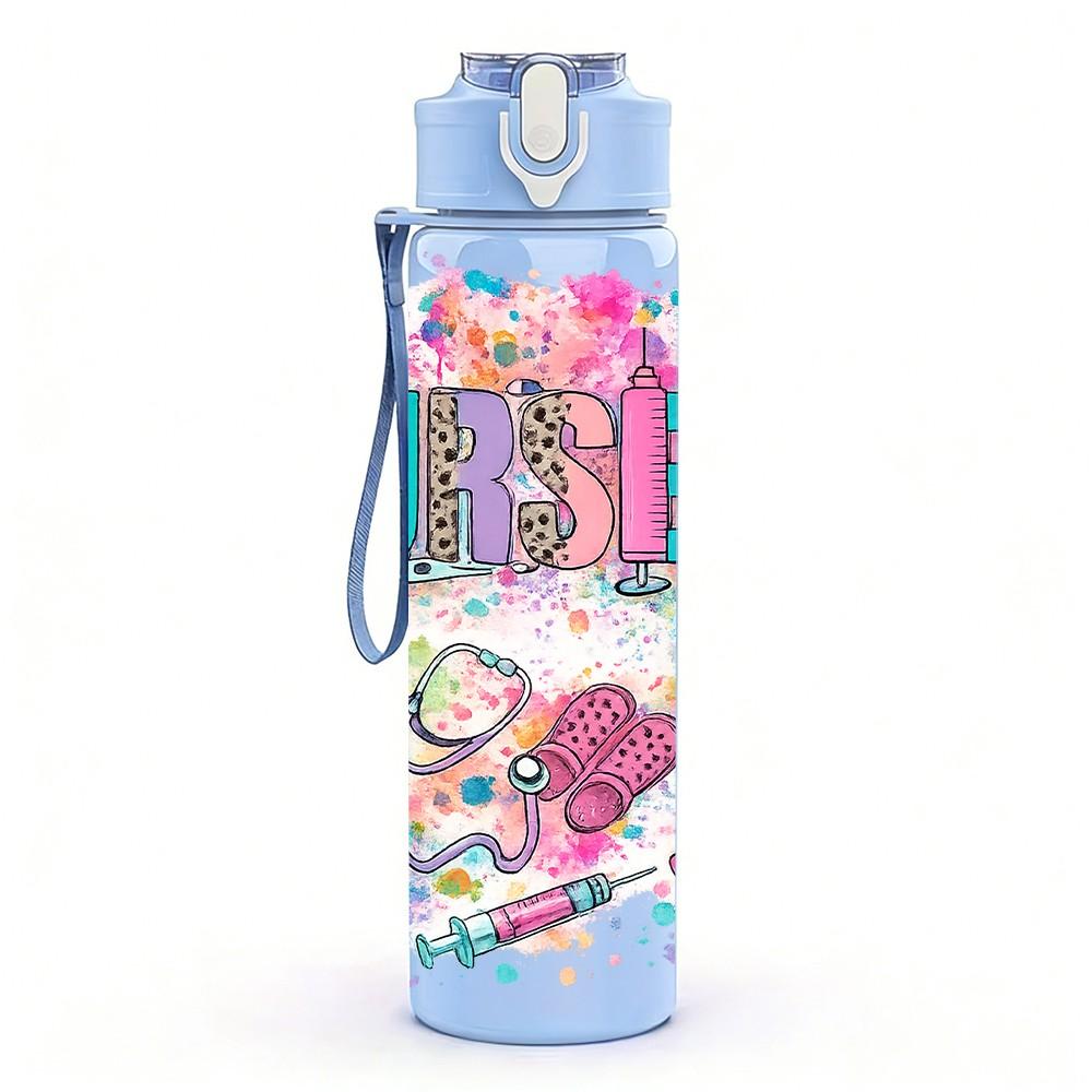 1PC Tribe Girl Retro Pop Art Print 750ml Color Plastic Sports Water Bottle Leakproof Flip Straw Lid Suitable for Sports Office Home Use