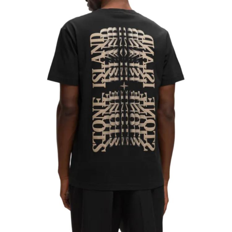STONE ISLAND Ss23 Bogtryk Rund Hals Kortærmet T-shirt Herre Toppe Sort 78152NS86-V0029