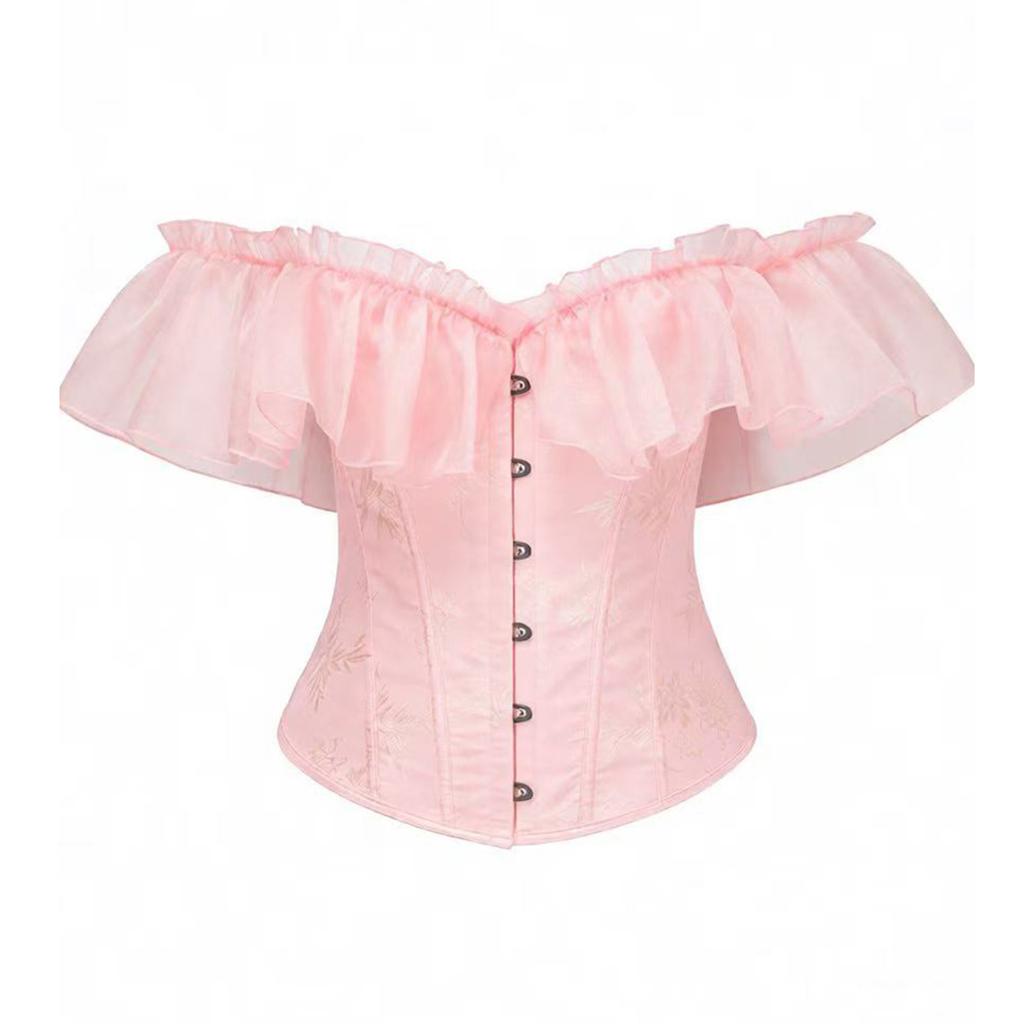 Top Corsé Fruncido de Hombros Descubiertos para Mujer Corsé Vintage con Ballenas Bustier Estilo Victoriano Sin Tirantes Prenda Moldeadora para Disfrazar
