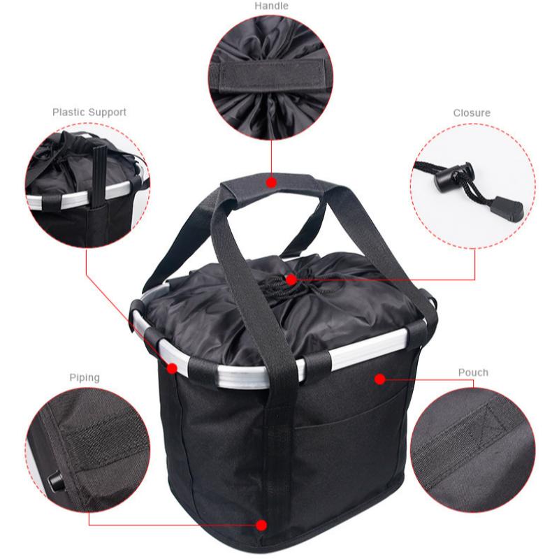 Bicycle Front Basket Bike Small Pet Dog Carry Pouch 2in1 Detachable MTB Cycling Handlebar Tube Hanging Fold Baggage Bag 5KG Load