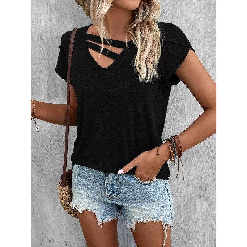 Fashion V-Neck Tops Sweet Casual Shirt Summer 2023 Petal Sleeve Blouse Female Loose Solid Shirt Women Blusas Elegant 26036