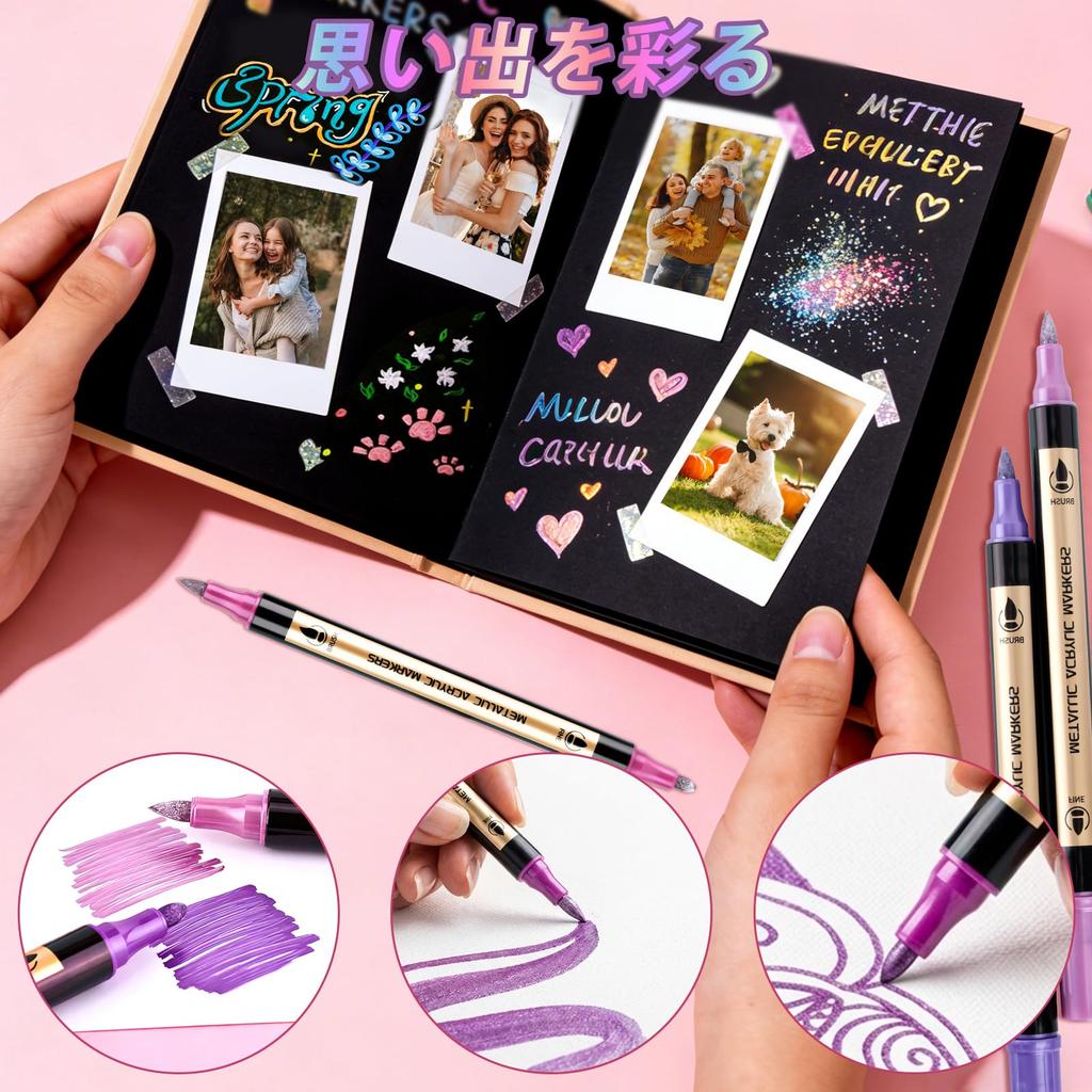 DUULEMANG Acrylic 30 Metallic Dot and Fine Metallic Markers for Ink Notebooks Markers, Colors, Colors, Tip, Waterproof, Quick-Drying, Double-Ended,